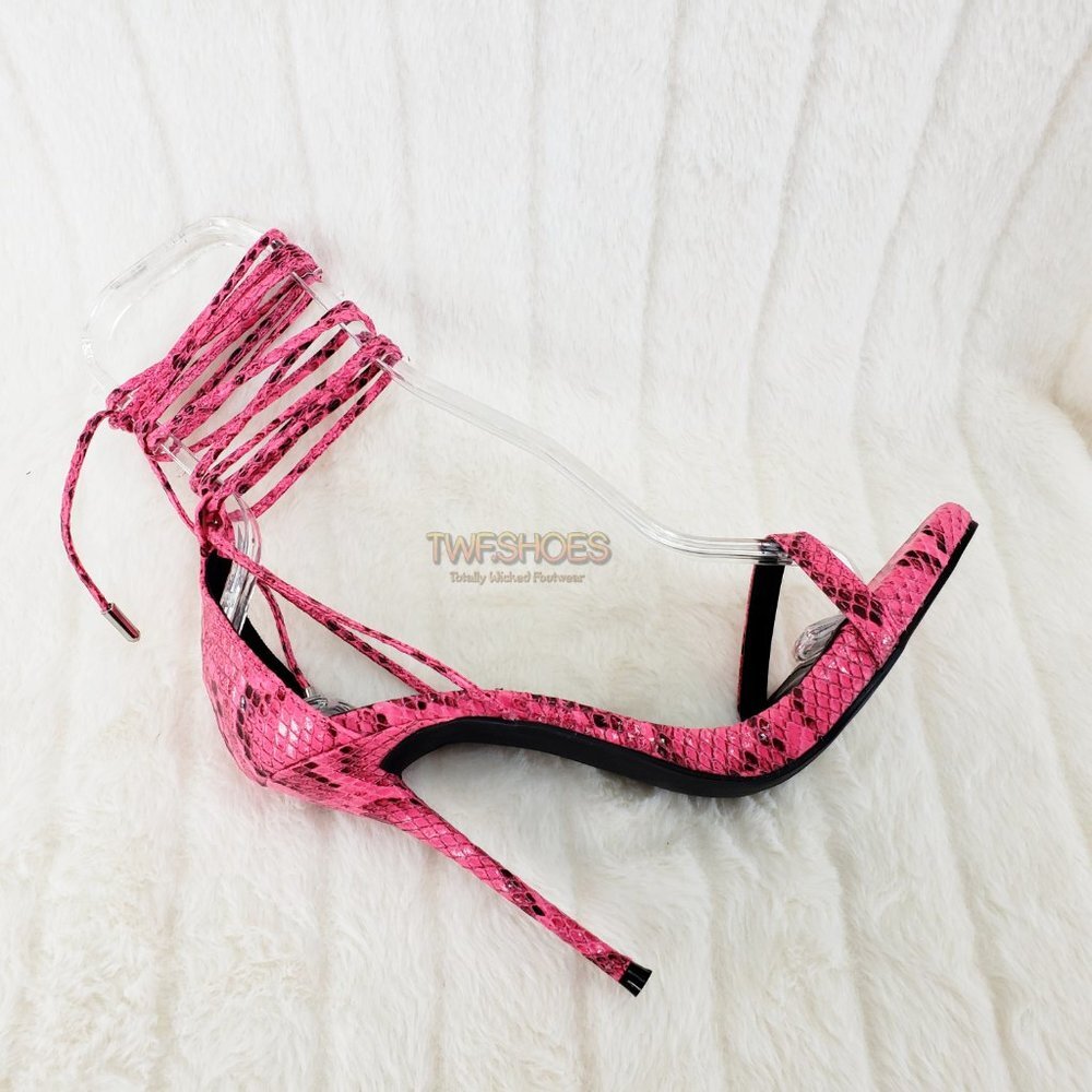 Supreme Sexy Pink Snake Tie Up Sandal Shoes 5" High Heels Last One
